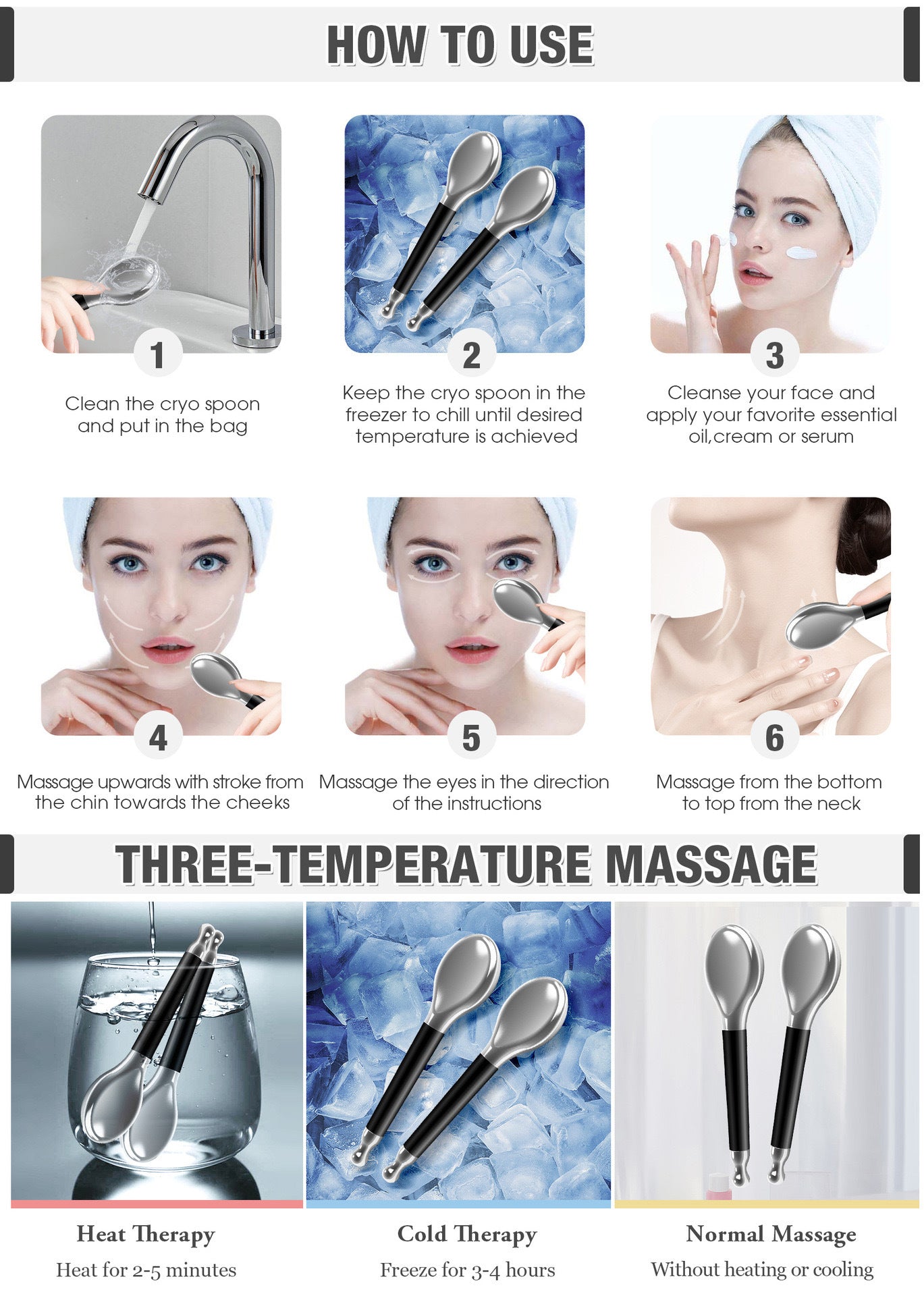 Beauty Cryo Spoon Skin Care Tool for Puffiness, Wrinkles, Dark Circles 3-in-1 Cryo Gua Sha Facial Tools, Ice Roller Globes for Women Face and Eyes Massager