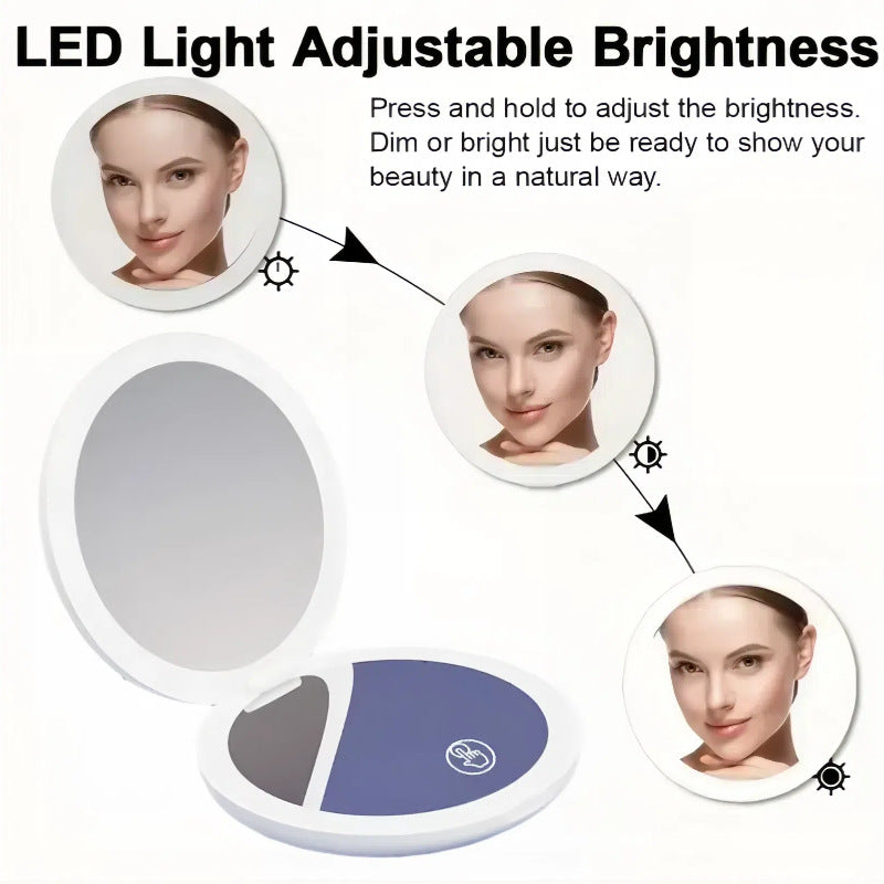 Double Sides 5X Magnification Led Light Makeup Mirror LED Lighted Travel Makeup Mirror, Compact, Portable for Handbag