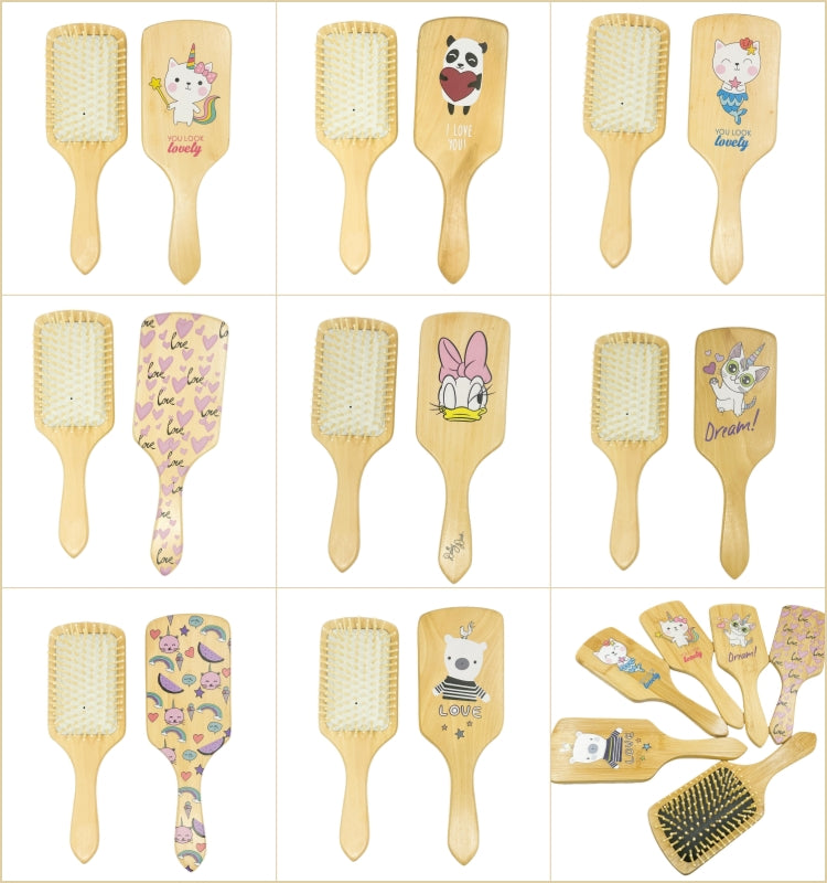Cute printing wood paddle hairbrush with cushion-24*8cm